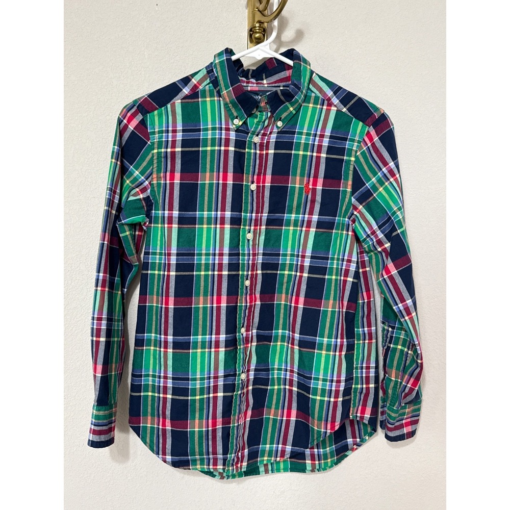 Ralph Lauren Plaid Button Down Kids Medium 10-12 Multicolor Cotton Long Sleeve
